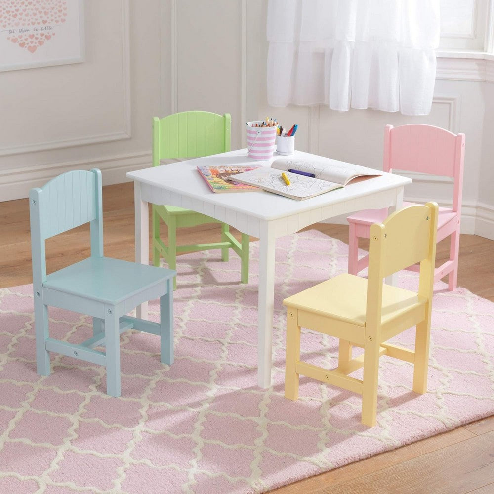 Homesmiths Kids' Wooden Table and 4 Pinewood Chairs Set, Durable and Stylish Furniture for Kids, Pastel Colors – Perfect Gift for Ages 3-8