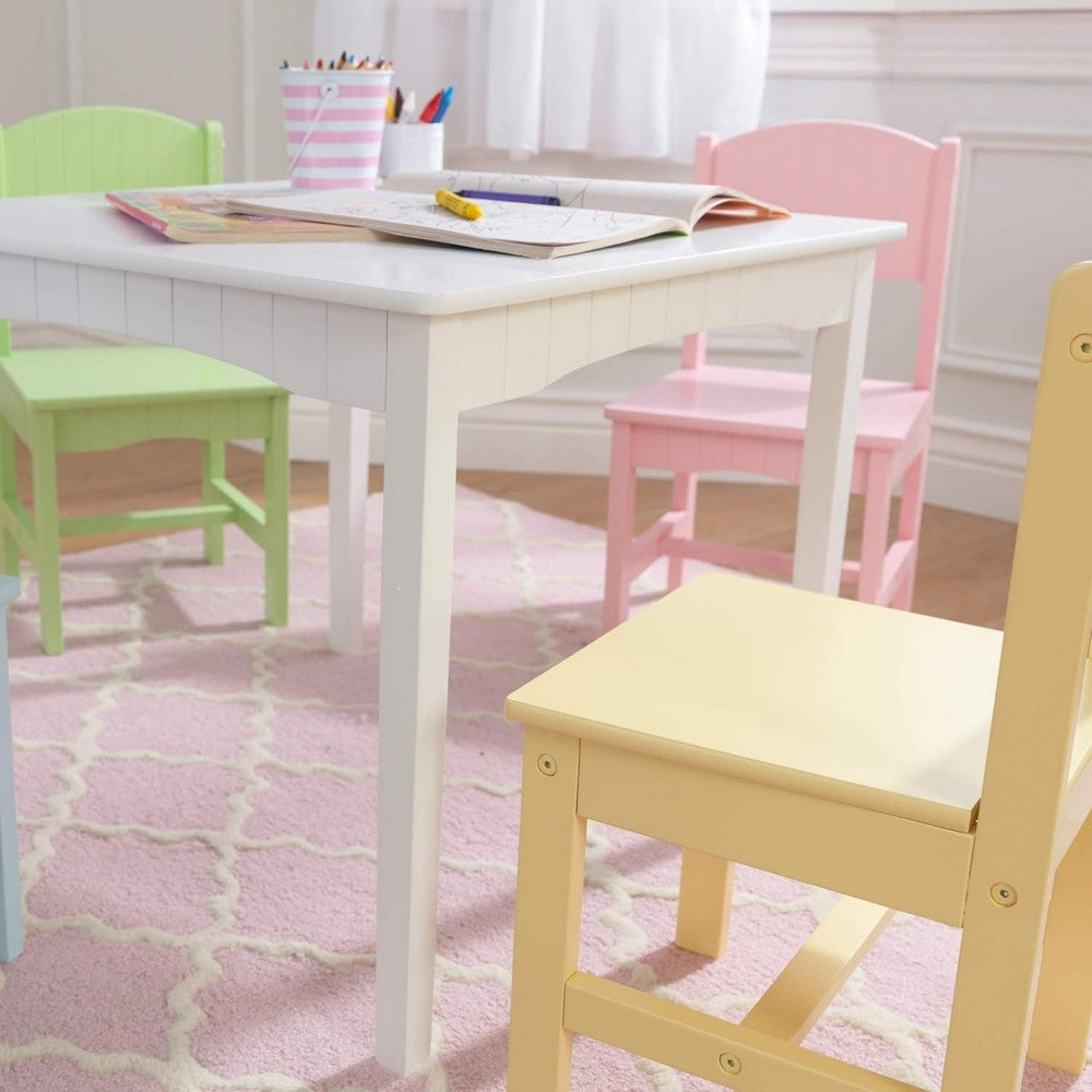 Homesmiths Kids' Wooden Table and 4 Pinewood Chairs Set, Durable and Stylish Furniture for Kids, Pastel Colors – Perfect Gift for Ages 3-8