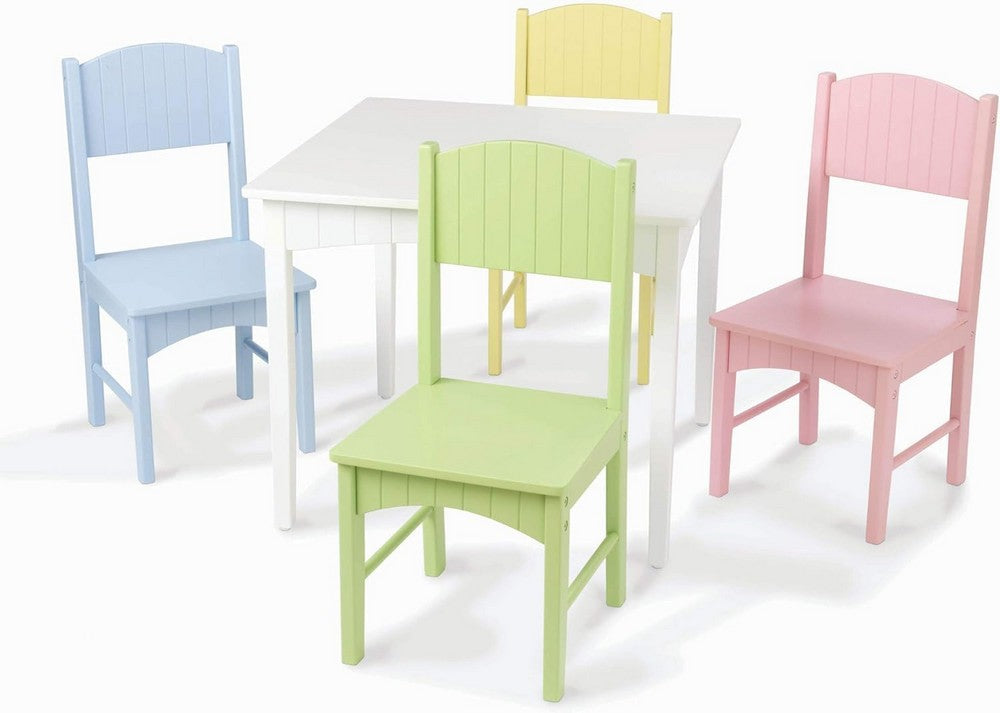 Homesmiths Kids' Wooden Table and 4 Pinewood Chairs Set, Durable and Stylish Furniture for Kids, Pastel Colors – Perfect Gift for Ages 3-8