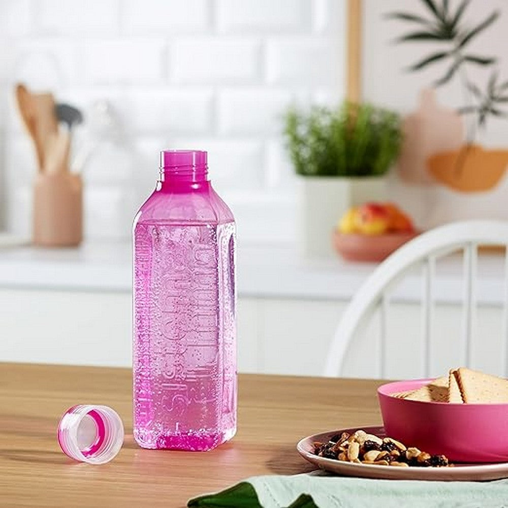 Sistema Square Bottle, Leak-Proof, Reusable Water Bottle, Space-Saving Assorted Colors, 1 Piece, 1L
