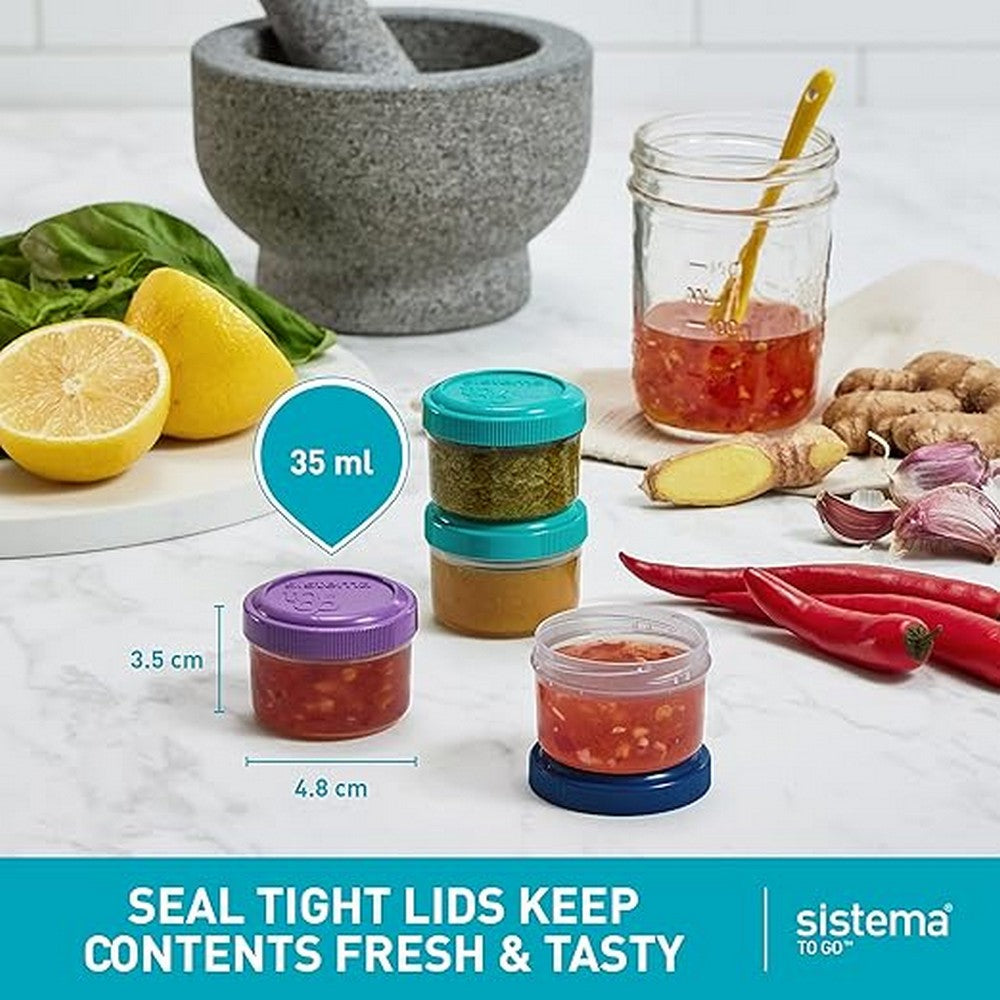 Sistema Dressing To Go, Food Storage, Condiment Containers, Travel-Friendly, Compact Design, 4 Pack