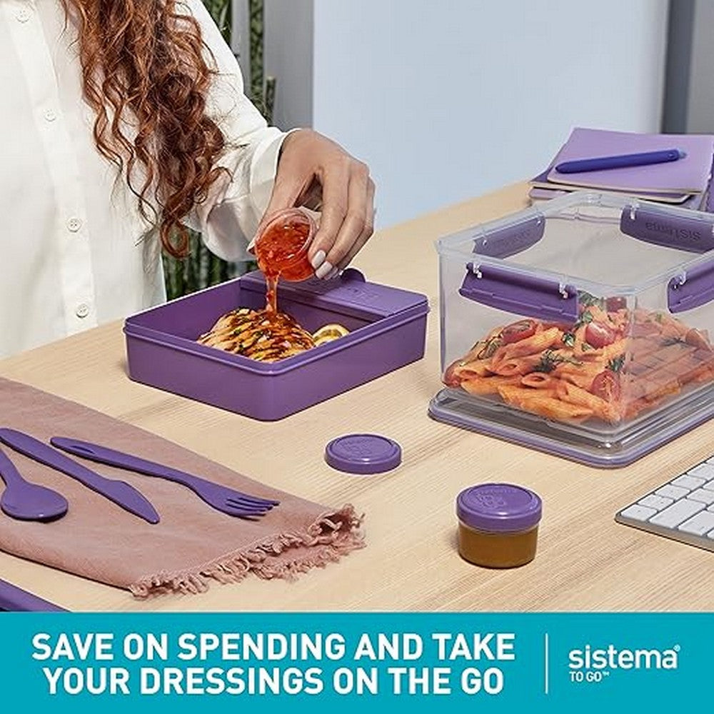Sistema Dressing To Go, Food Storage, Condiment Containers, Travel-Friendly, Compact Design, 4 Pack
