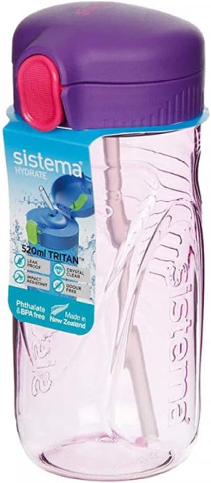 Sistema Hydrate Quick Flip Water Bottle | 520 ml | BPA Free Water Bottle with Straw | Recyclable with TerraCycle®| Assorted Colours