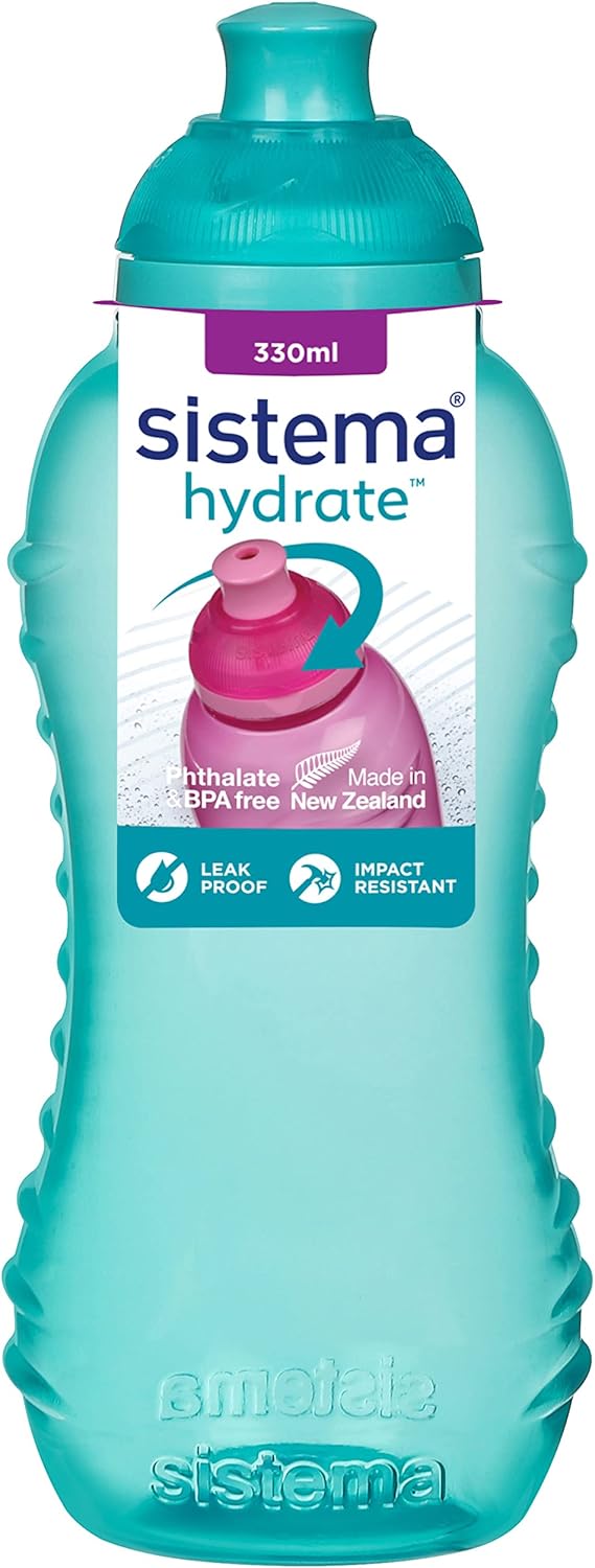 Sistema Twist 'n' Sip Squeeze Kids Water Bottle, Leakproof Water Bottle, 330 ml, BPA-Free, Assorted Colours