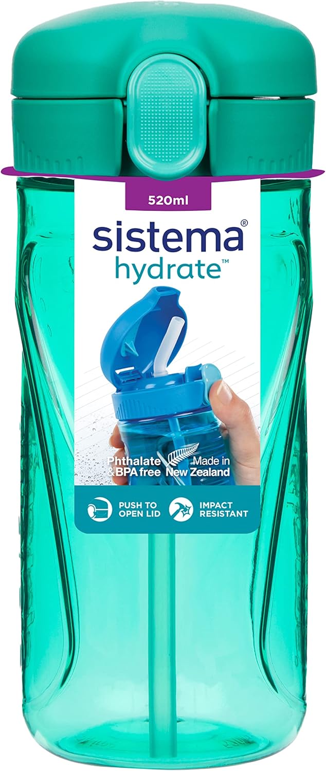 Sistema Hydrate Quick Flip Water Bottle | 520 ml | BPA Free Water Bottle with Straw | Recyclable with TerraCycle®| Assorted Colours