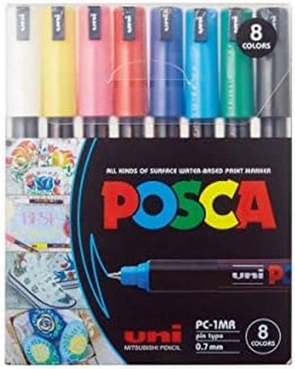 Posca Water-Based Paint Markers 1MR – Set of 8 Colors, Fine Tip, Multi-Surface Art Markers for Crafting, Drawing & Painting