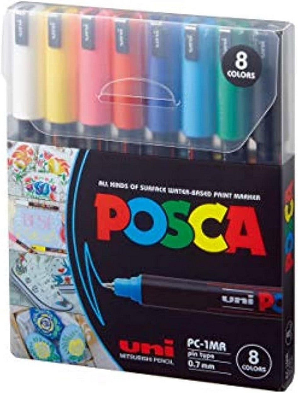 Posca Water-Based Paint Markers 1MR – Set of 8 Colors, Fine Tip, Multi-Surface Art Markers for Crafting, Drawing & Painting