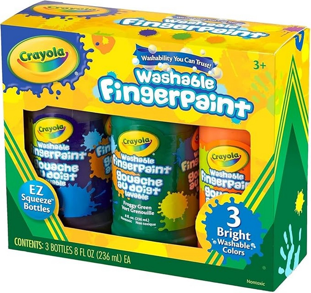 Crayola Washable Fingerpaint, 3-Count, Bright Colors, Non-Toxic, Ideal for Kids, Art Projects, Creative Supplies, Safe for Children, 8 oz