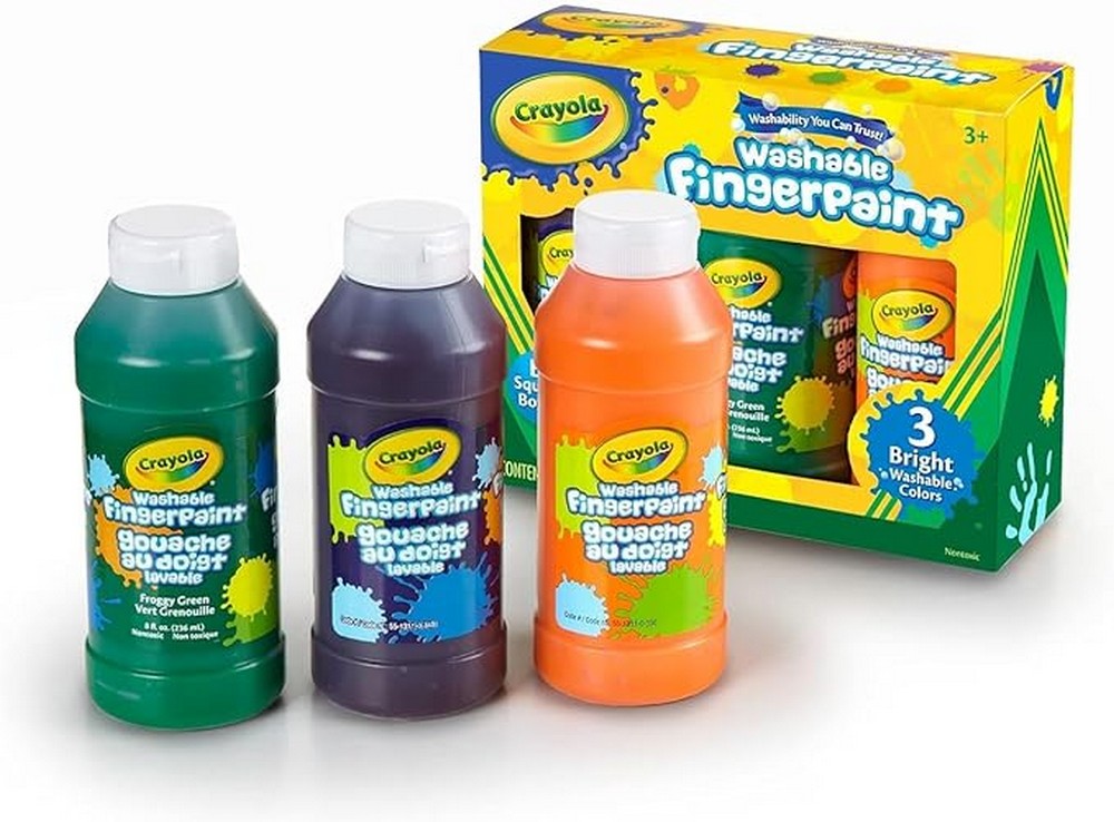 Crayola Washable Fingerpaint, 3-Count, Bright Colors, Non-Toxic, Ideal for Kids, Art Projects, Creative Supplies, Safe for Children, 8 oz