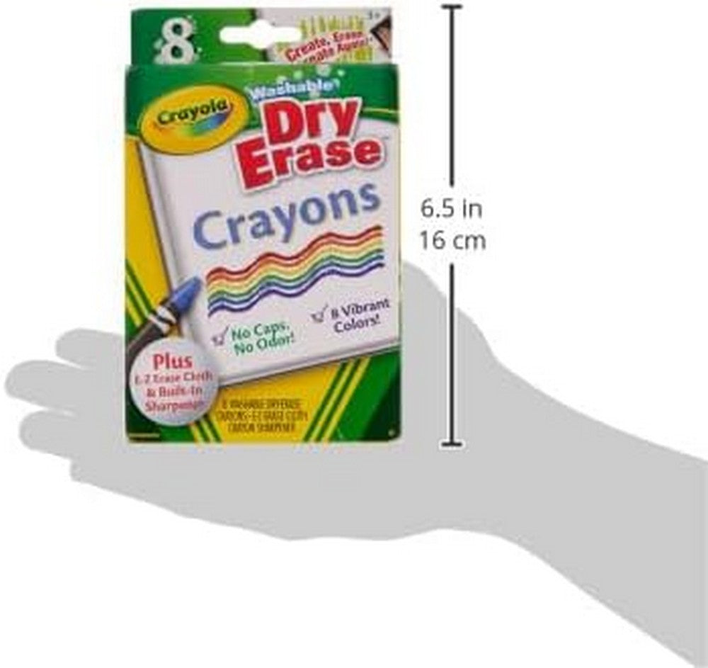 Crayola 8-Count Dry-Erase Crayons, Large Size - Vibrant Colors, Ideal for Whiteboards, Erasable, Creative Projects, Kids Art Supplies