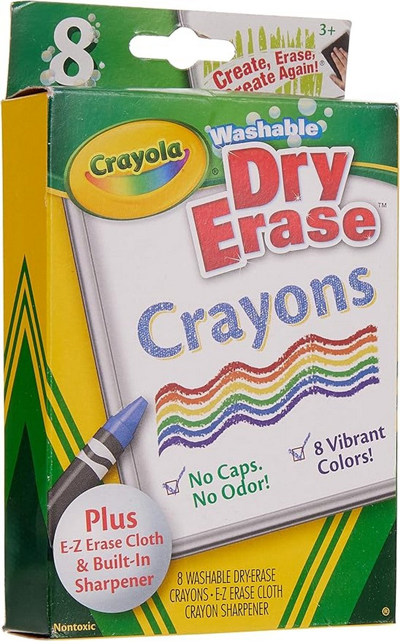 Crayola 8-Count Dry-Erase Crayons, Large Size - Vibrant Colors, Ideal for Whiteboards, Erasable, Creative Projects, Kids Art Supplies