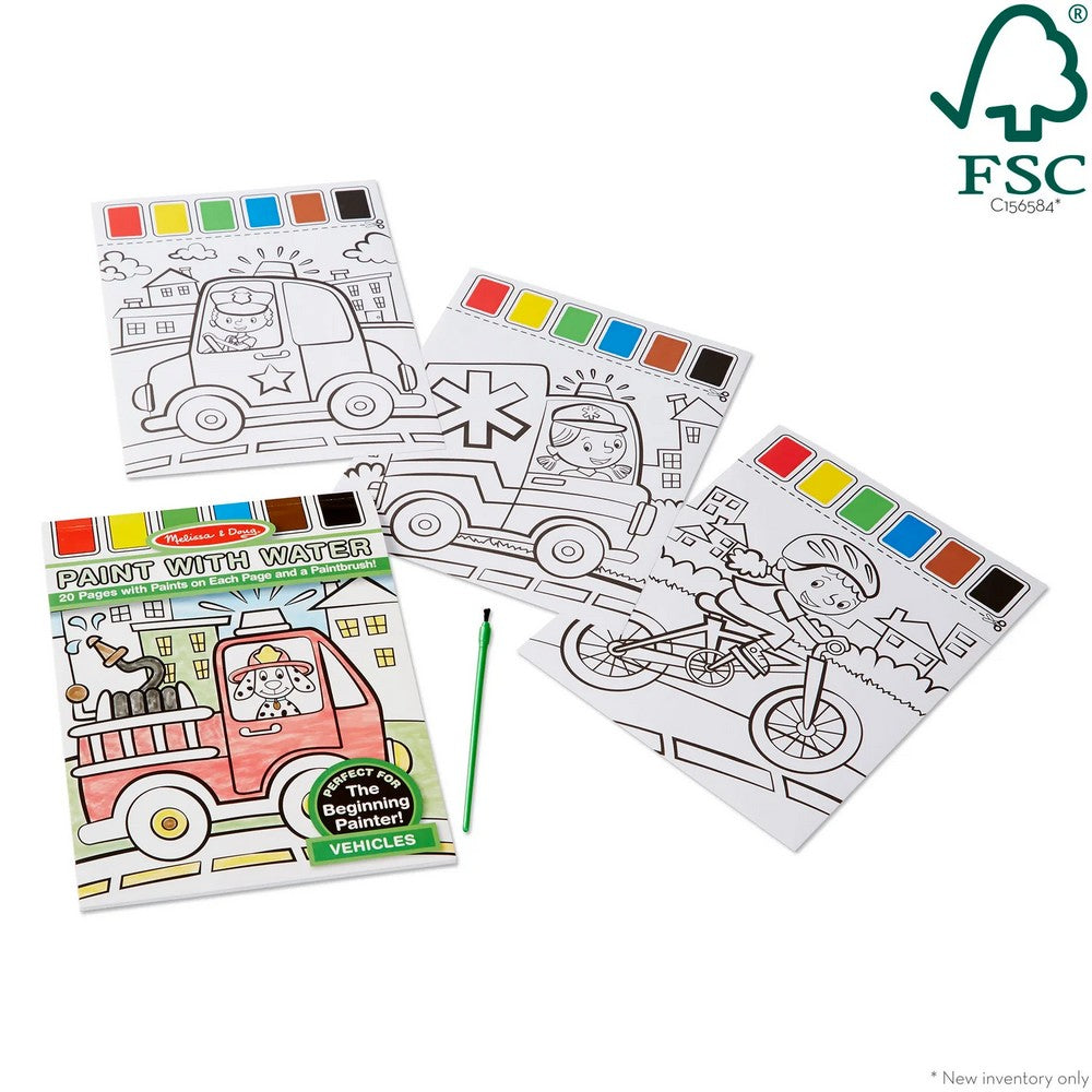 Melissa & Doug Paint with Water – Vehicles Theme, Easy Watercolor Painting Set for Kids, Non-Toxic, Creative Art Activity, Fun for Ages 3+