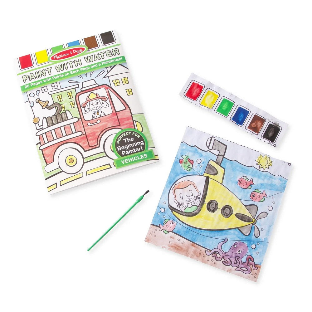 Melissa & Doug Paint with Water – Vehicles Theme, Easy Watercolor Painting Set for Kids, Non-Toxic, Creative Art Activity, Fun for Ages 3+