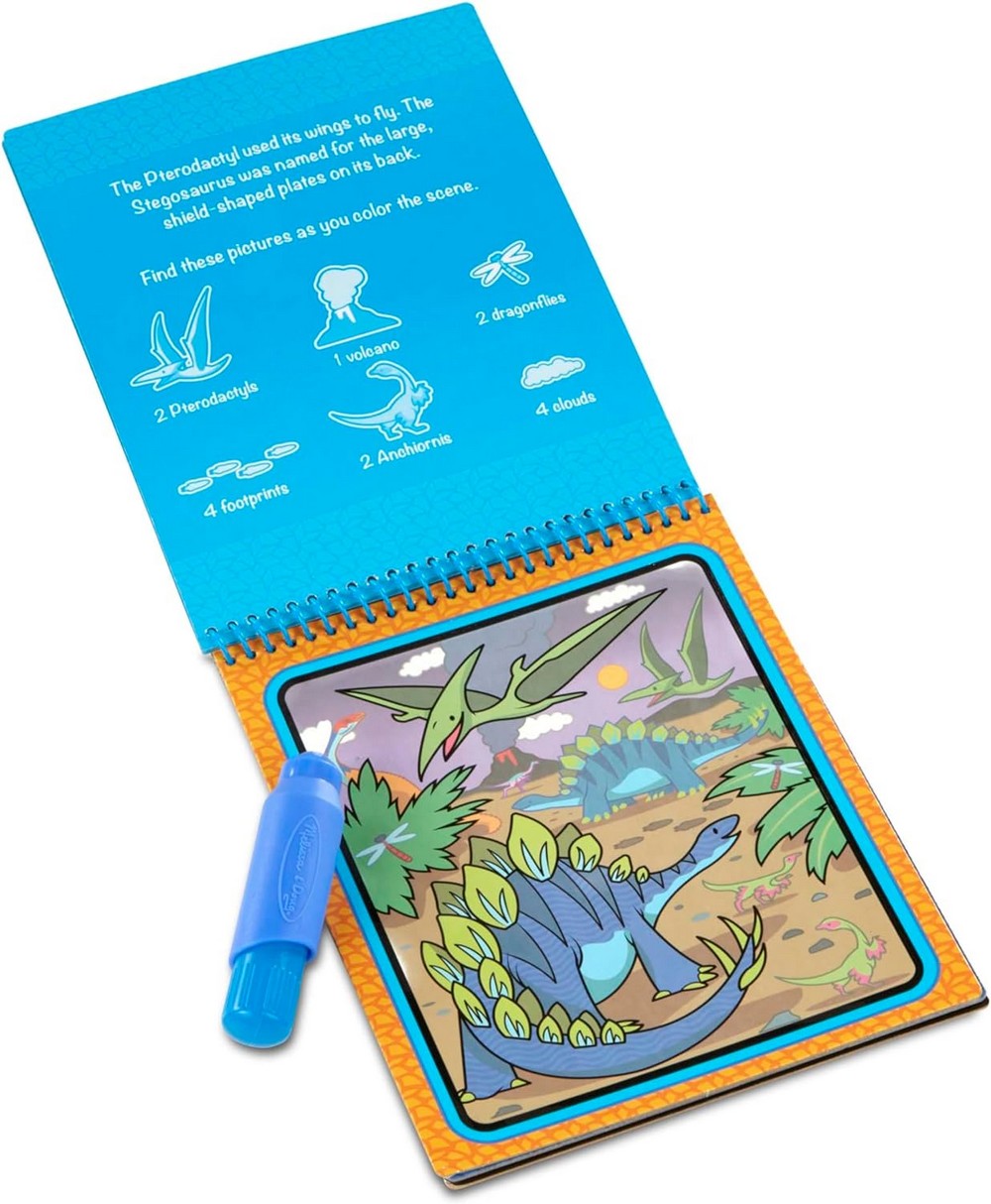 Melissa & Doug Water WOW – Dinosaur Theme, 4 Reusable Water Reveal Activity Pad for Kids with Water pen, Mess-Free, Ideal for Ages 3+, Fun Learning