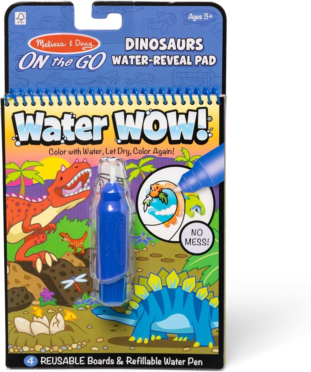 Melissa & Doug Water WOW – Dinosaur Theme, 4 Reusable Water Reveal Activity Pad for Kids with Water pen, Mess-Free, Ideal for Ages 3+, Fun Learning