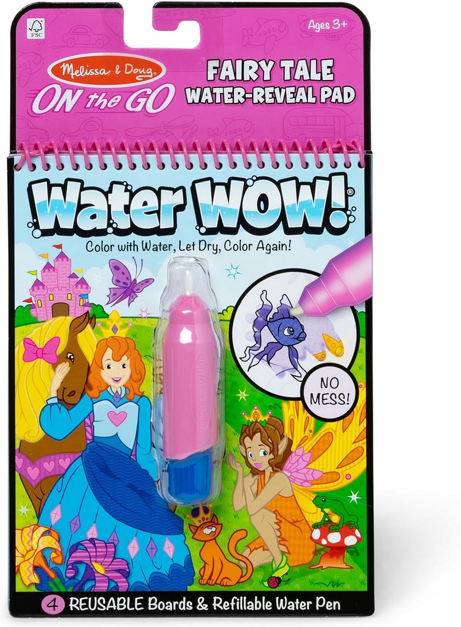 Melissa & Doug Water WOW – Fairy Tale Theme, 4 Reusable Water Reveal Activity Board for Kids with Refillable Water pen, Ideal for Ages 3+, Educational Fun