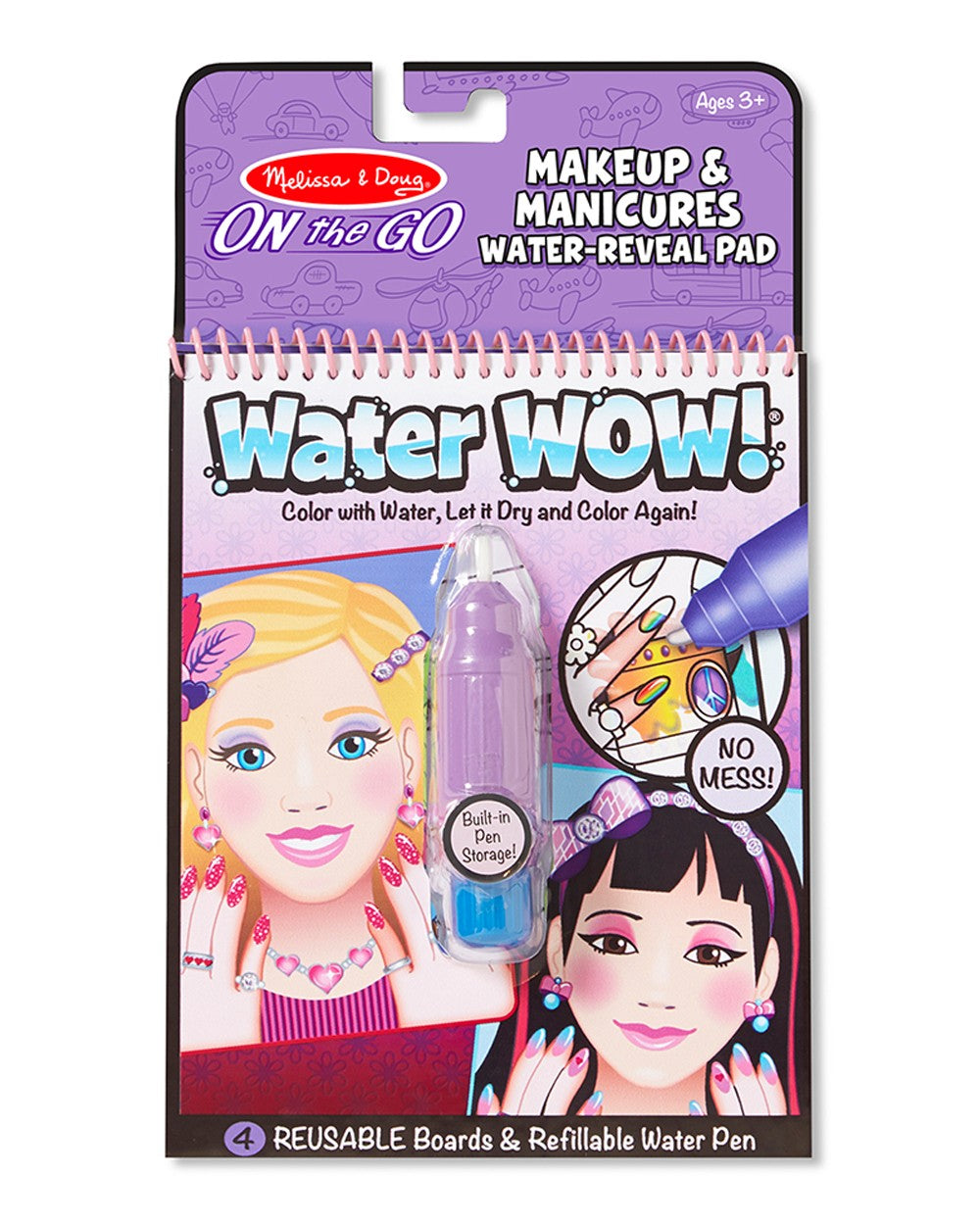 Melissa & Doug Water WOW – Makeup & Manicures Theme, Reusable Water Reveal Activity Pad for Kids With Refillable Water Pen, Ideal for Ages 3+, Fun & Creative