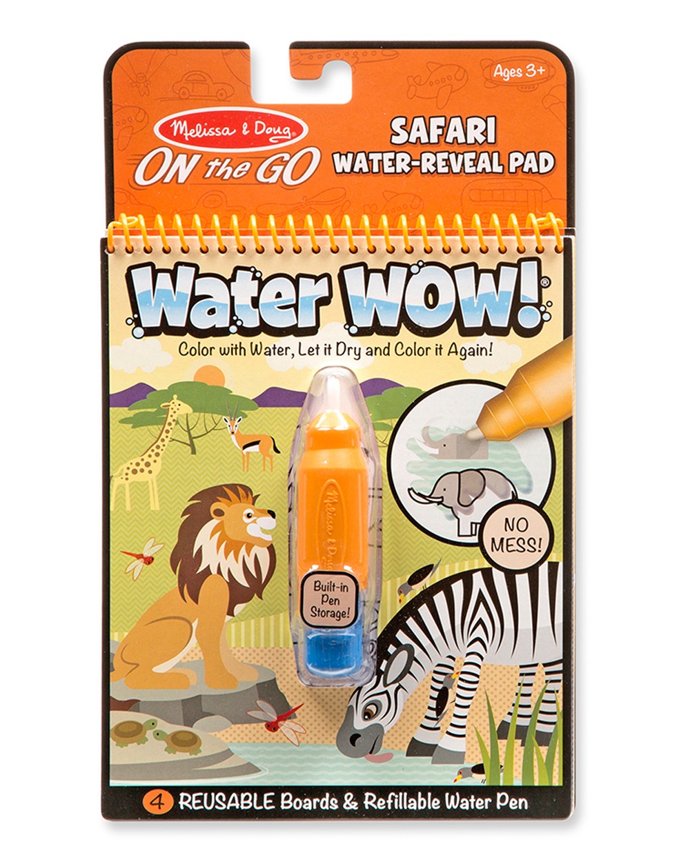 Melissa & Doug Water WOW – Safari Theme, 4 Reusable Pads with Refillable Water Pen, For Kids, Mess-Free, Non-Toxic, Ideal for Ages 3+, Educational Fun