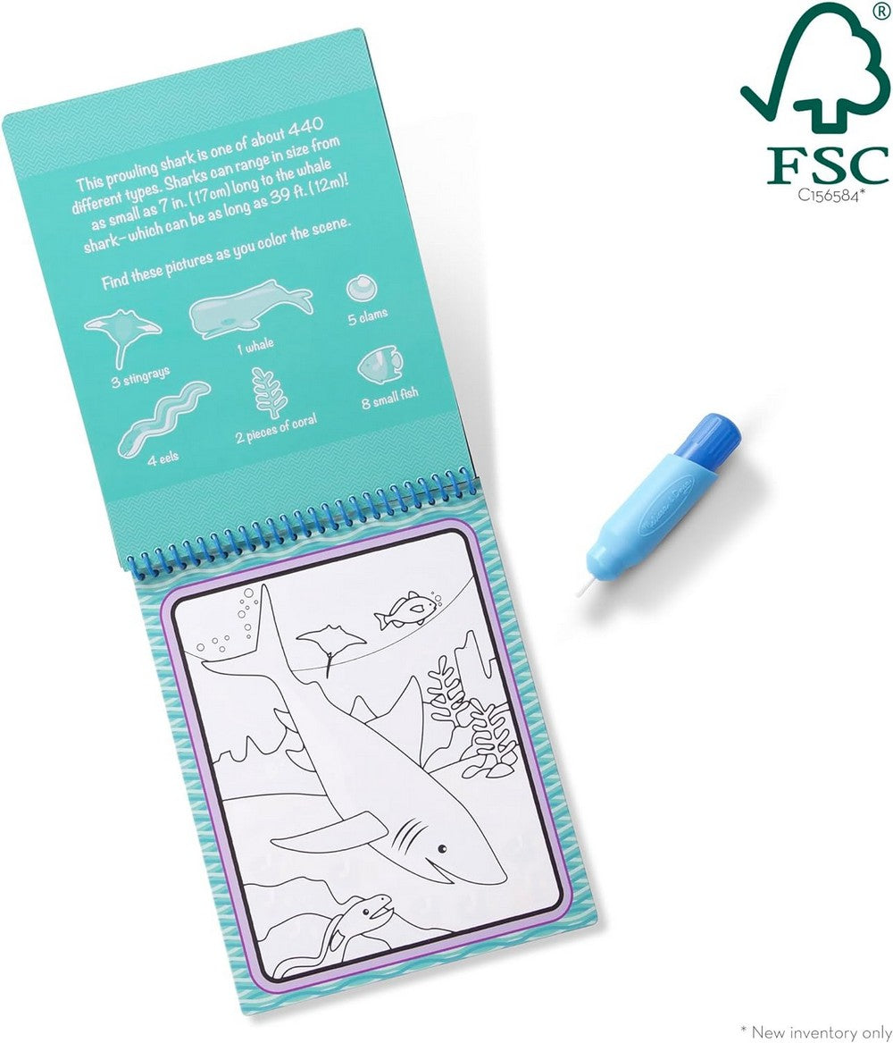 Melissa & Doug Water WOW – Under the Sea Theme, Reusable Water Reveal Activity Pad for Kids With Refillable Water Pen, Mess-Free, Ideal for Ages 3+, Educational Fun