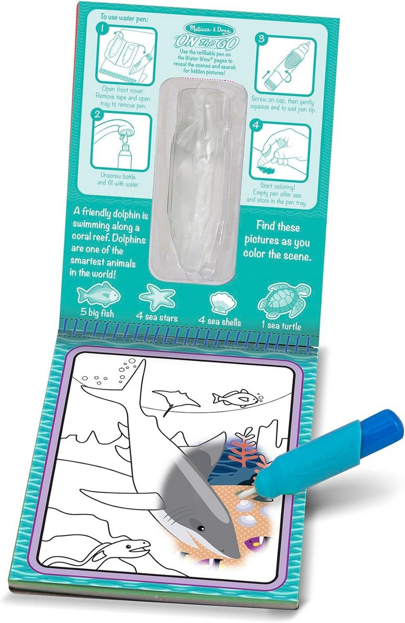 Melissa & Doug Water WOW – Under the Sea Theme, Reusable Water Reveal Activity Pad for Kids With Refillable Water Pen, Mess-Free, Ideal for Ages 3+, Educational Fun