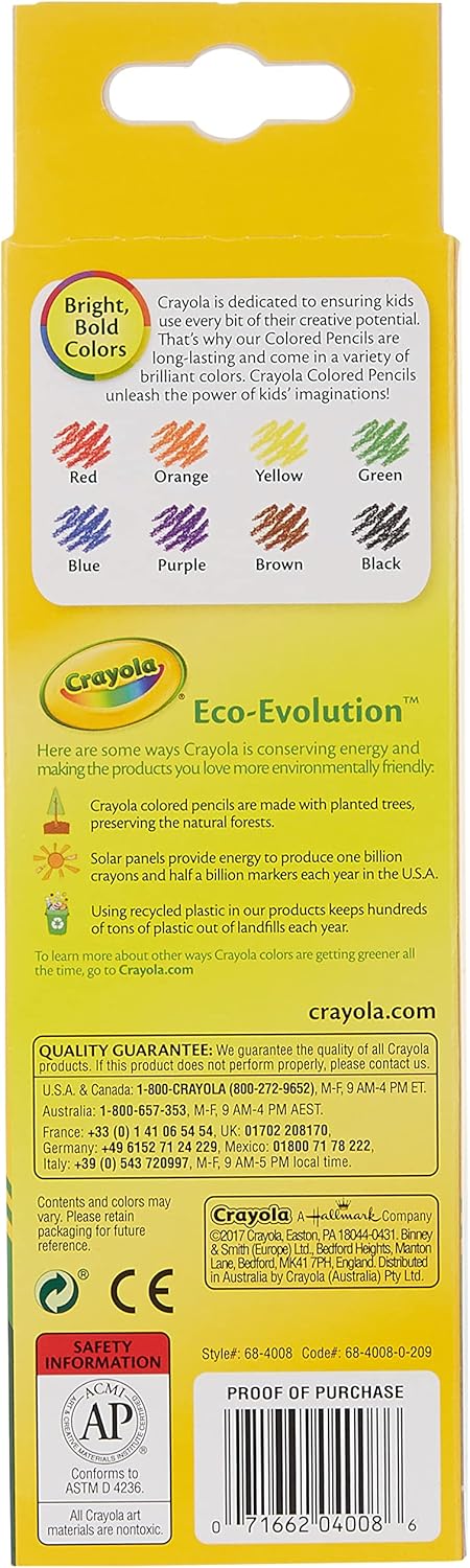 Crayola 8-Count Colored Pencils, Long - Vibrant Colors, Art Supplies, Ideal for Kids, Creative Projects, Classroom Essentials, Drawing Pencils