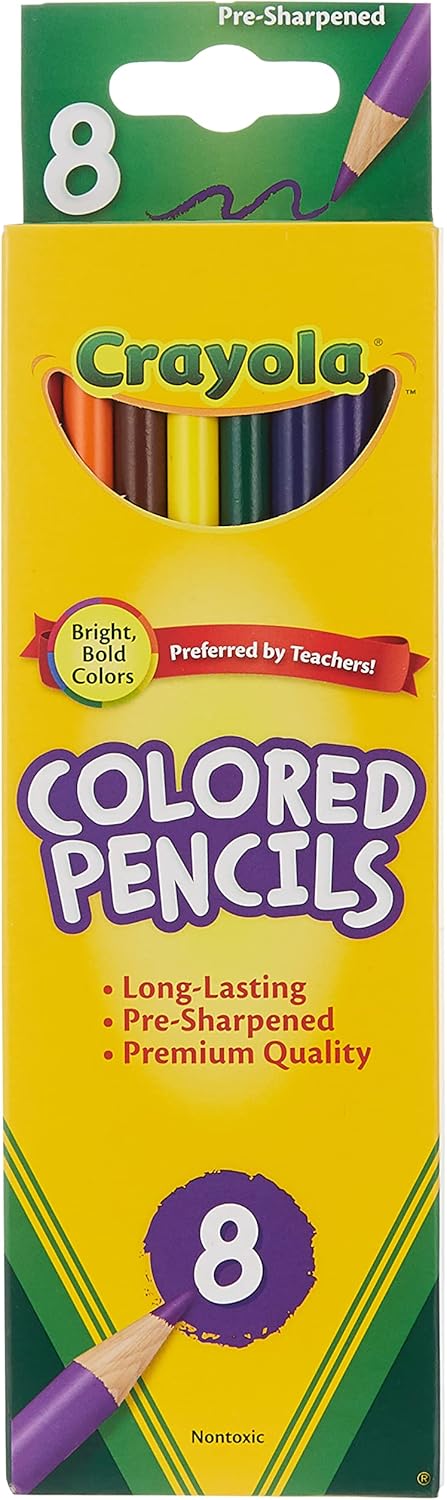 Crayola 8-Count Colored Pencils, Long - Vibrant Colors, Art Supplies, Ideal for Kids, Creative Projects, Classroom Essentials, Drawing Pencils