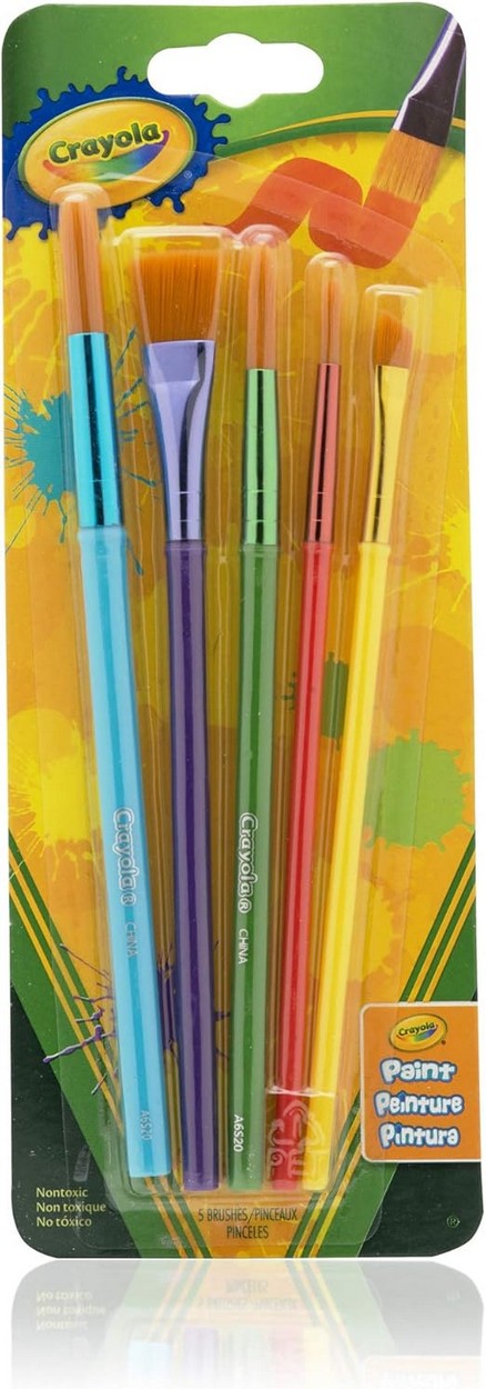 Crayola 5-Count Art and Craft Brush Set Ideal for Kids, Multi-Purpose Brushes, Smooth Application, Art Supplies, Painting, Crafting Tools