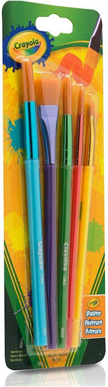 Crayola 5-Count Art and Craft Brush Set Ideal for Kids, Multi-Purpose Brushes, Smooth Application, Art Supplies, Painting, Crafting Tools