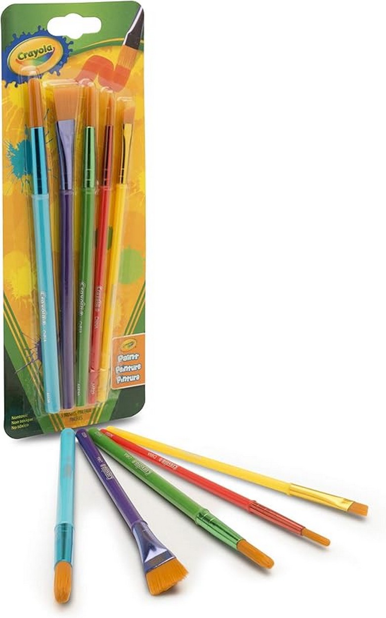 Crayola 5-Count Art and Craft Brush Set Ideal for Kids, Multi-Purpose Brushes, Smooth Application, Art Supplies, Painting, Crafting Tools