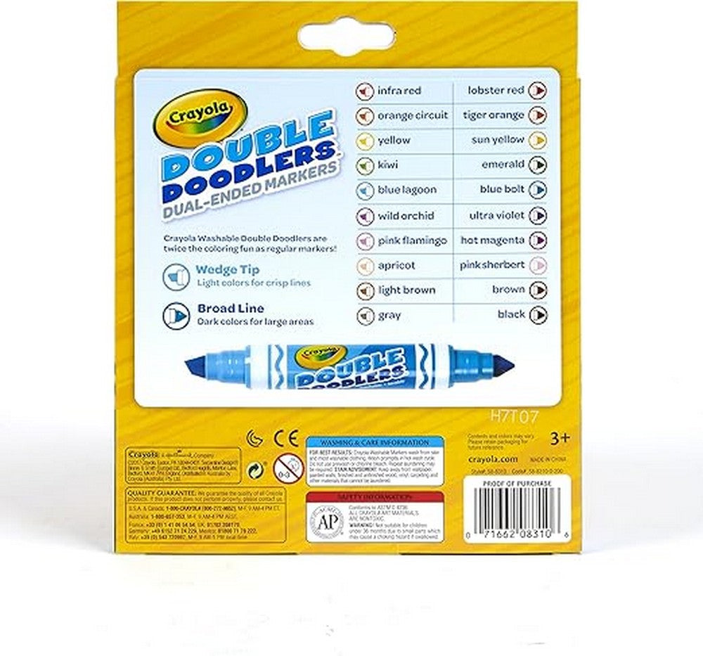 Crayola 10-Count Washable Double Doodlers Dual Ended Markers - Vibrant Colors, Dual Tip Markers, Art Projects, Creative Supplies