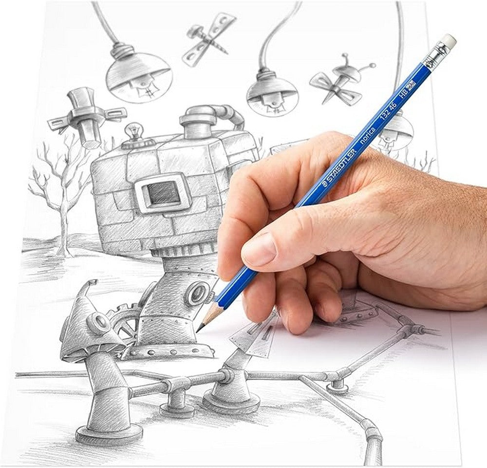 Staedtler Norica Pencil with Rubber Tip – Premium Quality, Erasable Graphite Pencils for Writing, Drawing, and School Use, Pack of 12