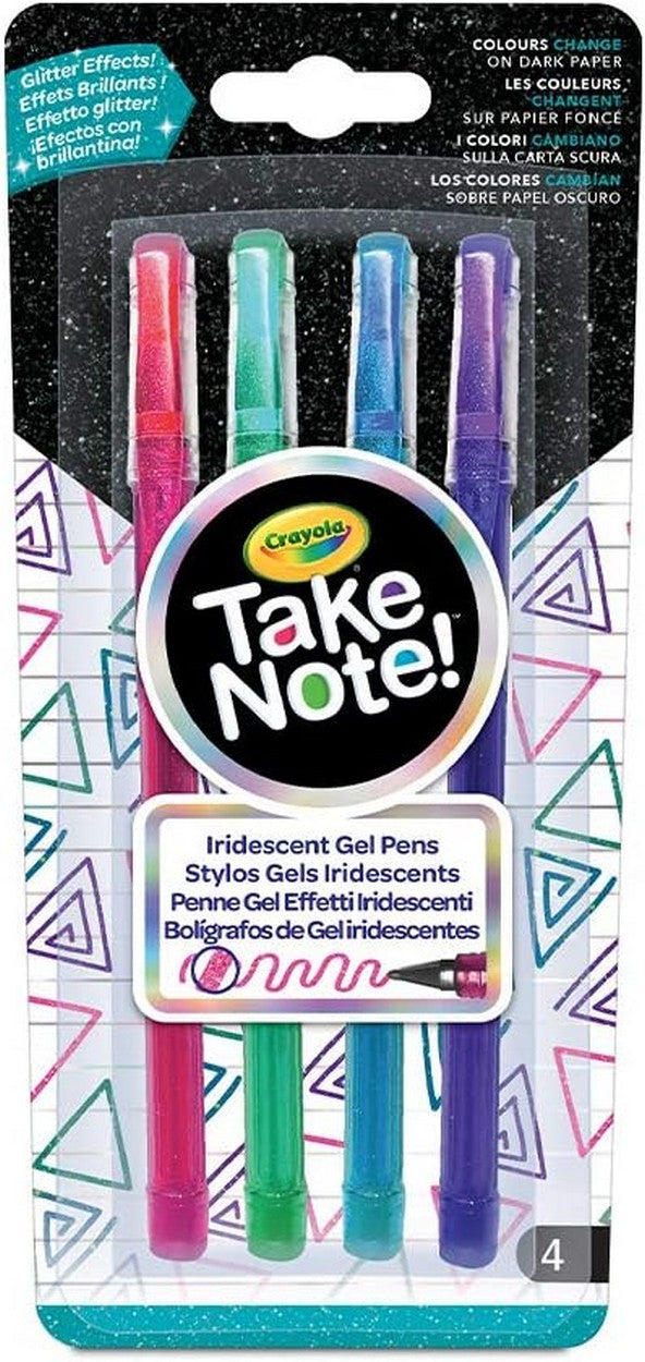 Crayola Iridescent Gel Pens, Glittery Ink for Creative Writing and Drawing, Color Change on Dark Paper, Ideal for Kids and Adult – Pack of 4