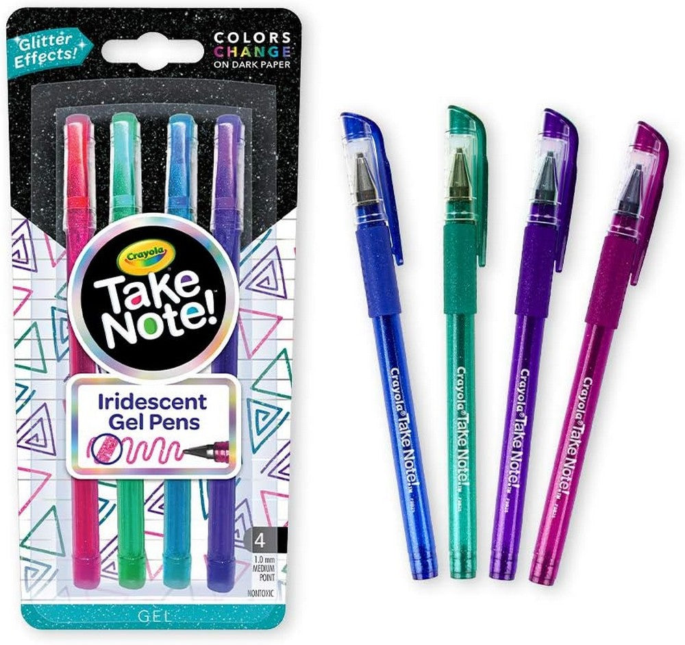 Crayola Iridescent Gel Pens, Glittery Ink for Creative Writing and Drawing, Color Change on Dark Paper, Ideal for Kids and Adult – Pack of 4