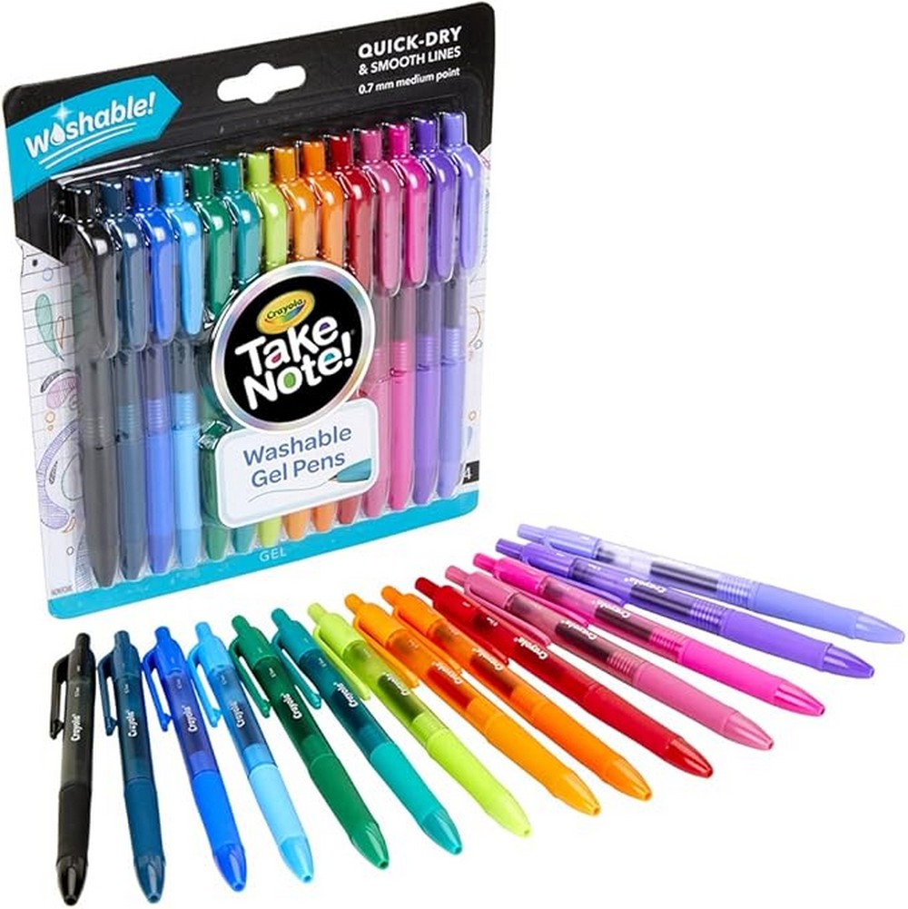 Crayola Take Note! Washable Gel Pens, Pack of 14 - Vibrant Colors, Smooth Writing, Ideal for School, Art Projects, Creative Supplies, Long-Lasting, Washable Ink