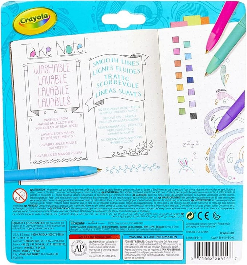 Crayola Take Note! Washable Gel Pens, Pack of 14 - Vibrant Colors, Smooth Writing, Ideal for School, Art Projects, Creative Supplies, Long-Lasting, Washable Ink