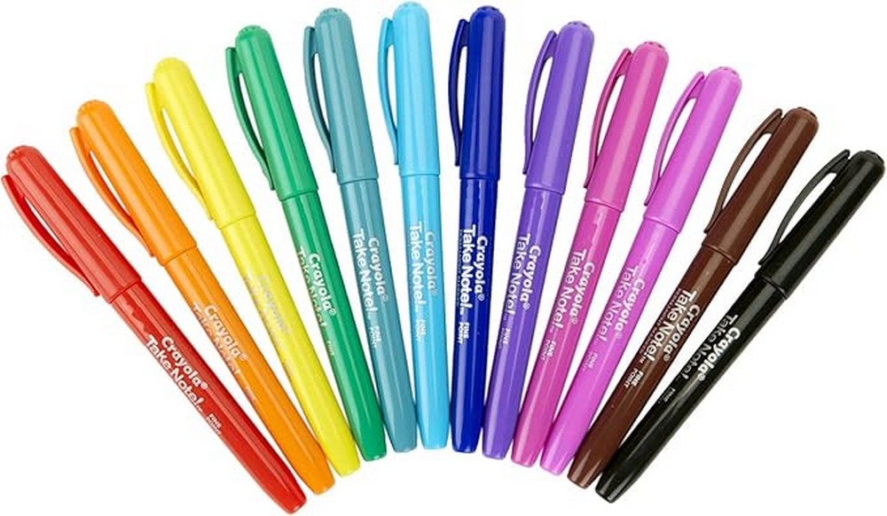 Crayola Take Note Permanent Marker, Fine Point, Applicable to write on Plastic, Wood, Metal, Fabric, Canvas and More, Pack of 12