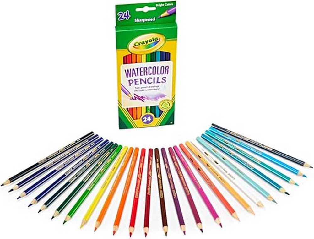 Crayola Watercolor Pencils, Vibrant Colors, Ideal for Art Projects, Creative Supplies, Drawing & Painting,Pre-Sharpened, Fine Tip - Pack of 24