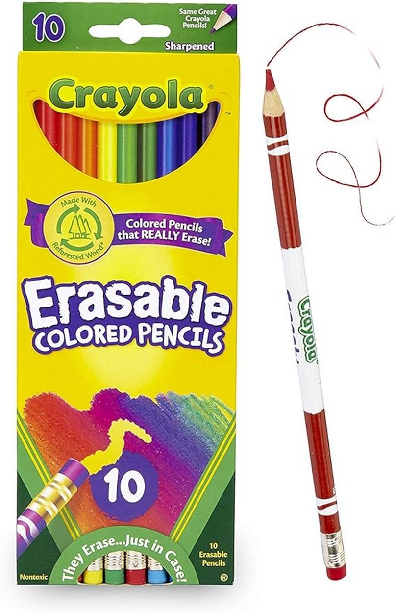 Crayola Erase Color Pencils, Pack of 10 - Vibrant Colors, Ideal for School, Art Projects, Creative Supplies, Easy to Sharpen, Multi-Use Pencils