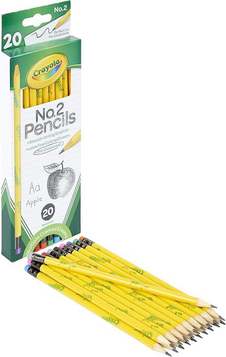 Crayola 20 Count No.2 Pencils, Latex Free Colored Erasing, Smooth Writing Graphite, Pre sharpened
