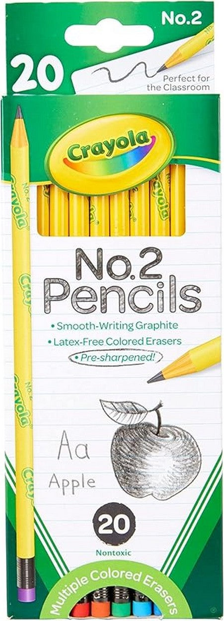 Crayola 20 Count No.2 Pencils, Latex Free Colored Erasing, Smooth Writing Graphite, Pre sharpened