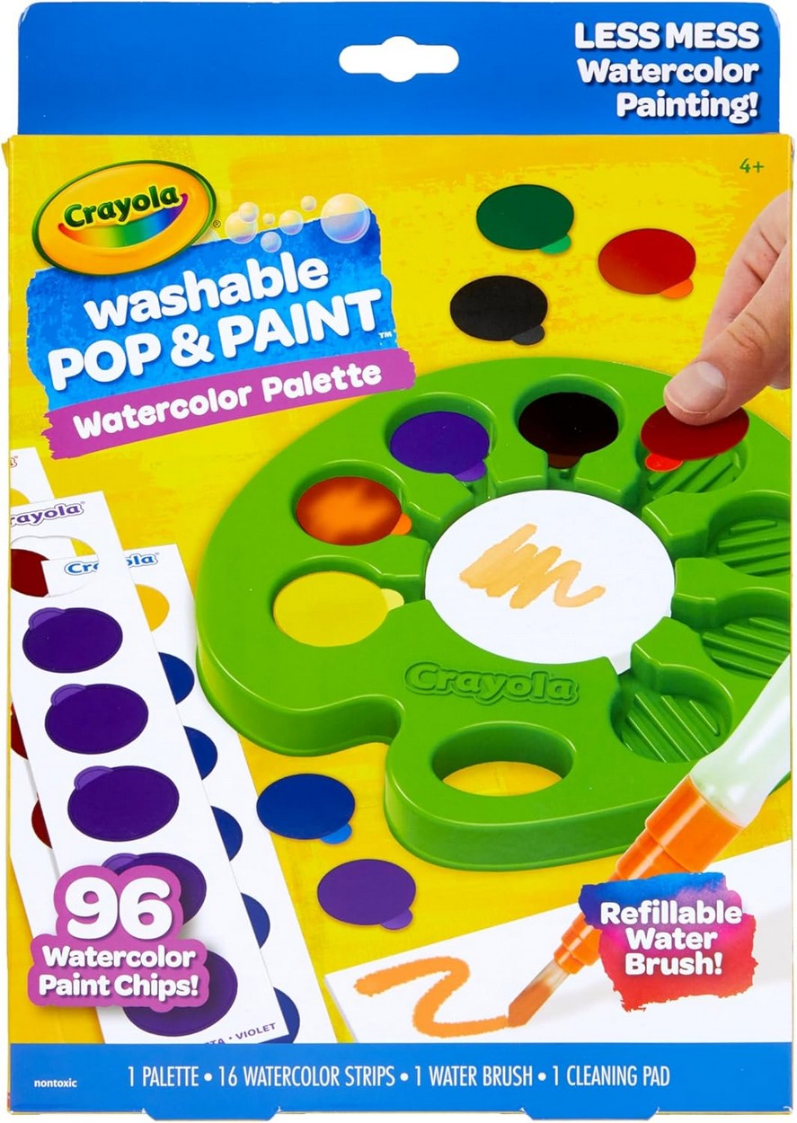 Crayola Pop & Paint Washable Watercolor Palette - Vibrant Colors, Kids Art Supplies, Washable Paint, Creative Projects, Compact Design, Gift Set, Fun for Children
