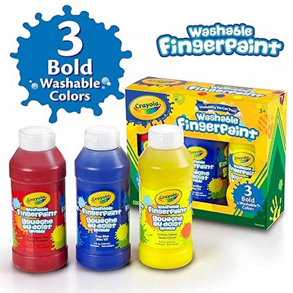 Crayola 8oz Washable Fingerpaint, Bold Colors, Ideal for Kids, Art Projects, Creative Supplies, Safe for Children - Pack of 3