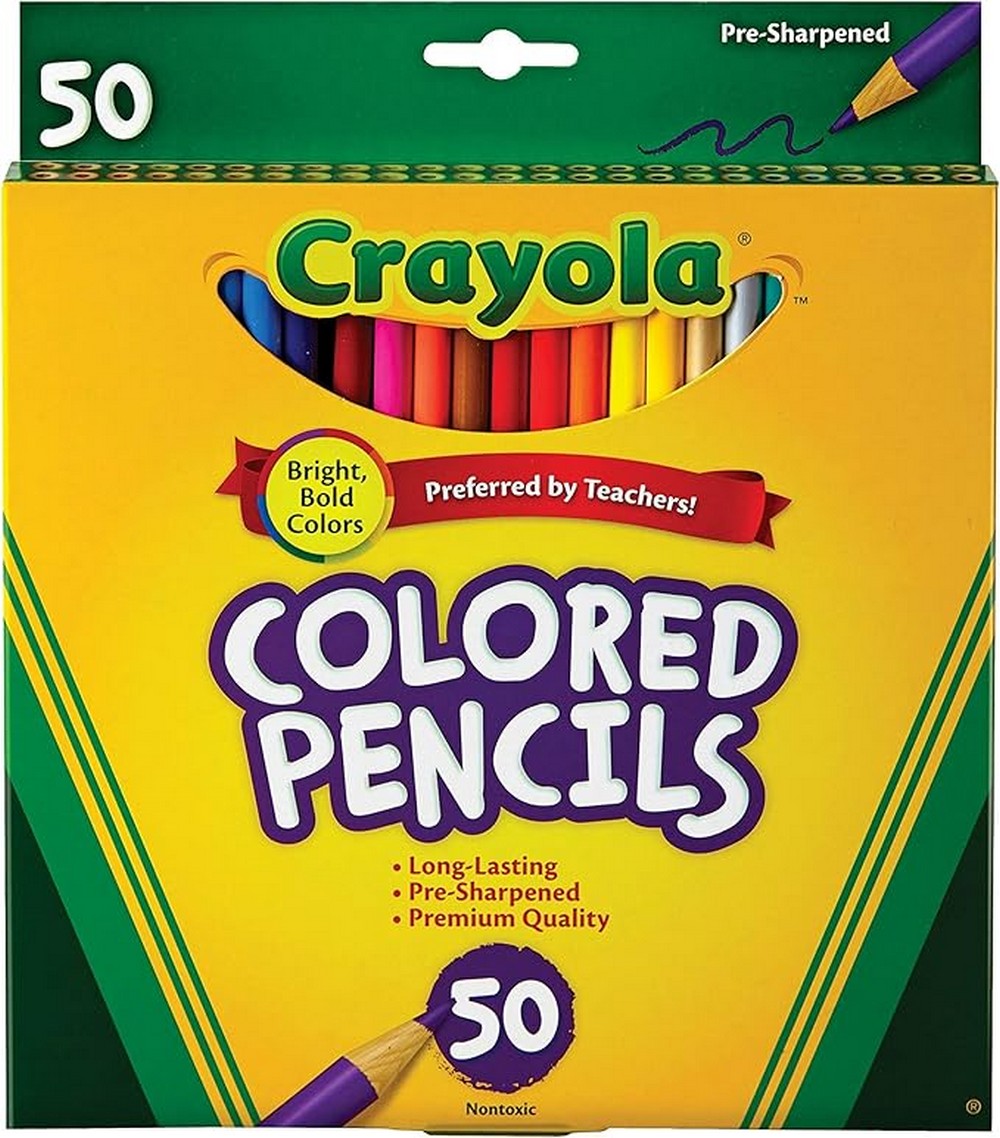 Crayola Colored Pencils Long - Vibrant Colors, Ideal for Kids, Art Supplies, Creative Projects, Classroom Essentials, Easy to Sharpen, Gift Set, Pack of 50