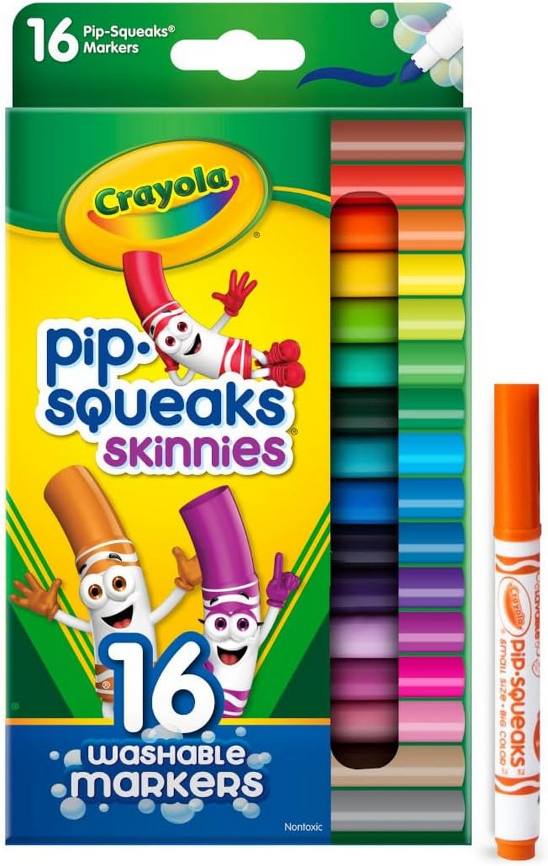 Crayola Washable Pip-Squeaks Skinnies Markers, Skinny Tip, Washable Ink, Art Projects, Creative Supplies, Pack of 16