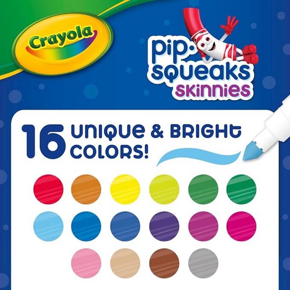 Crayola Washable Pip-Squeaks Skinnies Markers, Skinny Tip, Washable Ink, Art Projects, Creative Supplies, Pack of 16