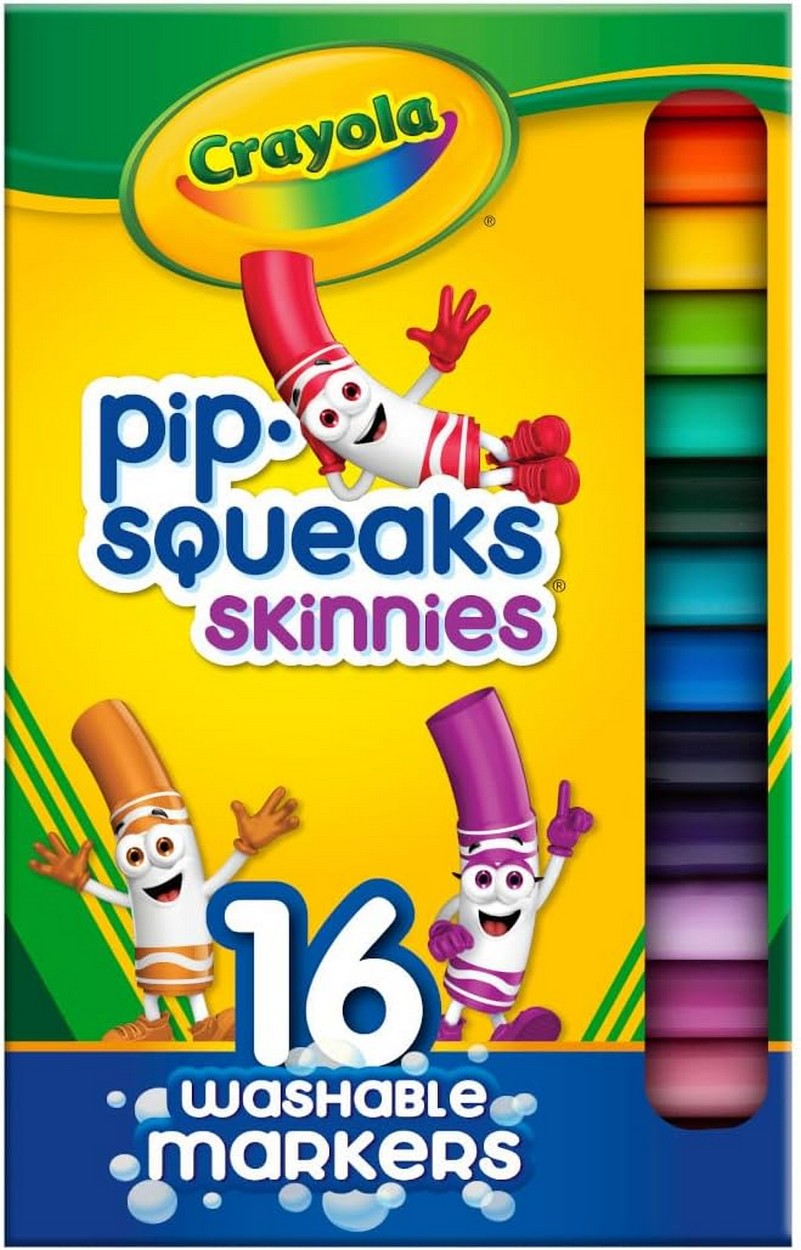 Crayola Washable Pip-Squeaks Skinnies Markers, Skinny Tip, Washable Ink, Art Projects, Creative Supplies, Pack of 16