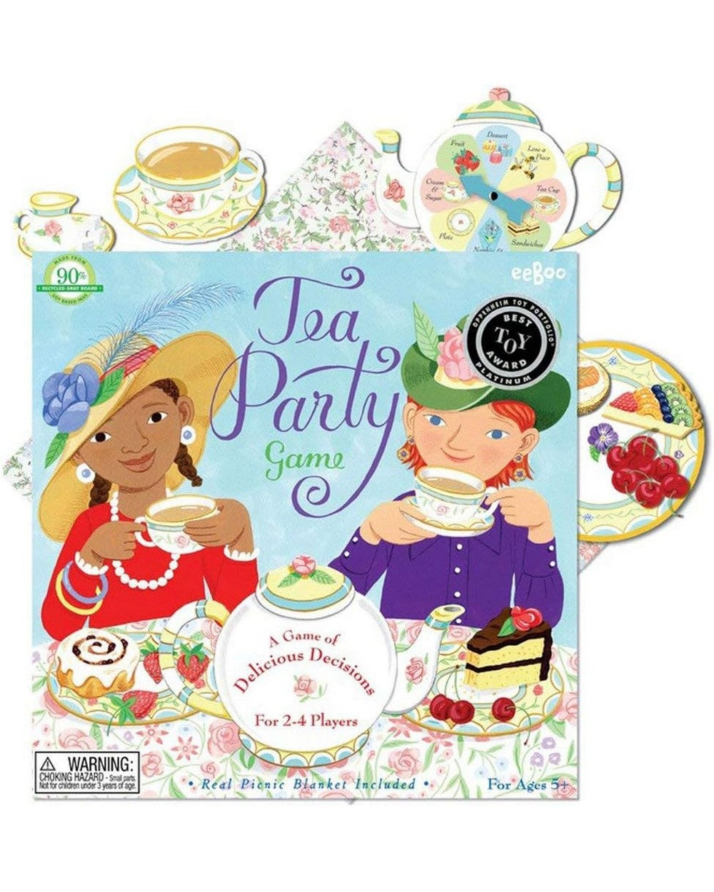 eeBoo Tea Party Spinner Game – Fun Family Game, Kids' Educational Game, Tea Party-Themed, Interactive Play for 2-4 Players