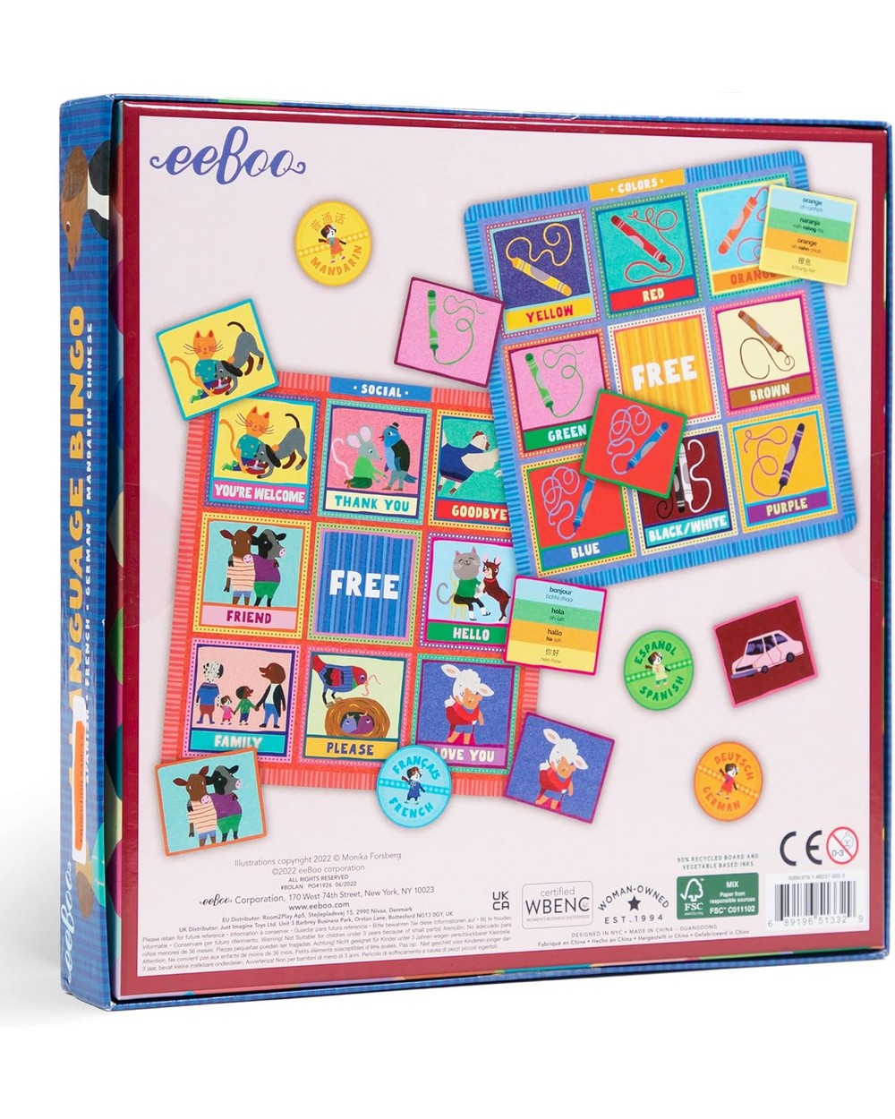 eeBoo 4 Language Bingo – Educational Family Game, Fun Multilingual Learning, Kids' Language Skills, Interactive Play for 2-4 Players