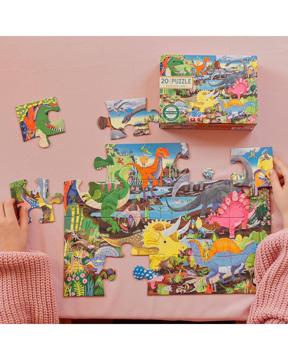 eeBoo Dinosaur Land 20-Piece Puzzle – Fun Educational Puzzle for Kids, Dinosaur-Themed, Colorful and Engaging Designs