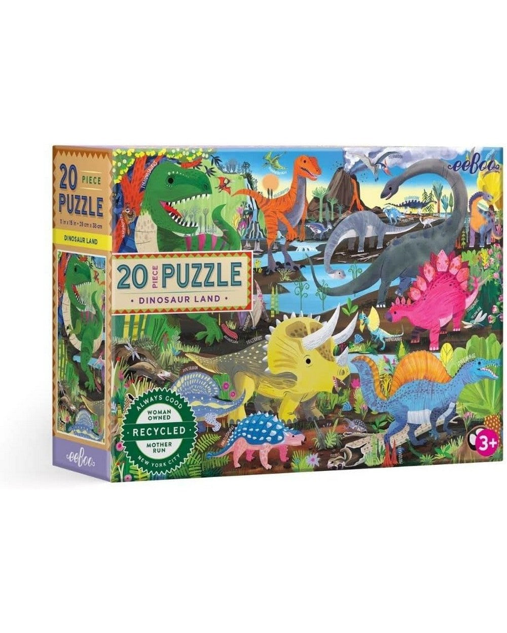 eeBoo Dinosaur Land 20-Piece Puzzle – Fun Educational Puzzle for Kids, Dinosaur-Themed, Colorful and Engaging Designs